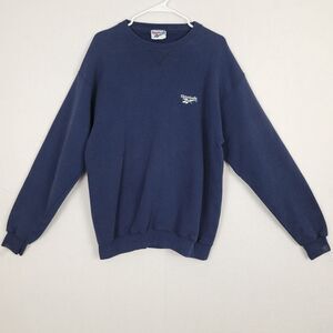 Vintage Reebok Large Logo Navy Pullover Crew Neck Sweatshirt Preppy‎ Cotton